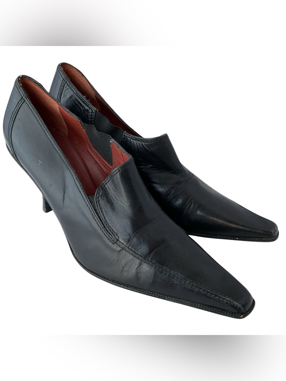 Donald J Pliner Black Leather Pointed Toe Slip-On Heels Women’s Size 7.5